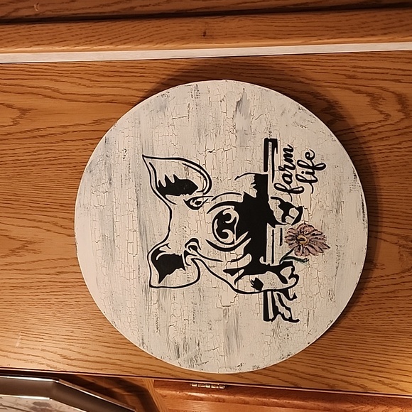 Handpainted PIG pic FARM LIFE w/ pink Daisy sign - Picture 1 of 2
